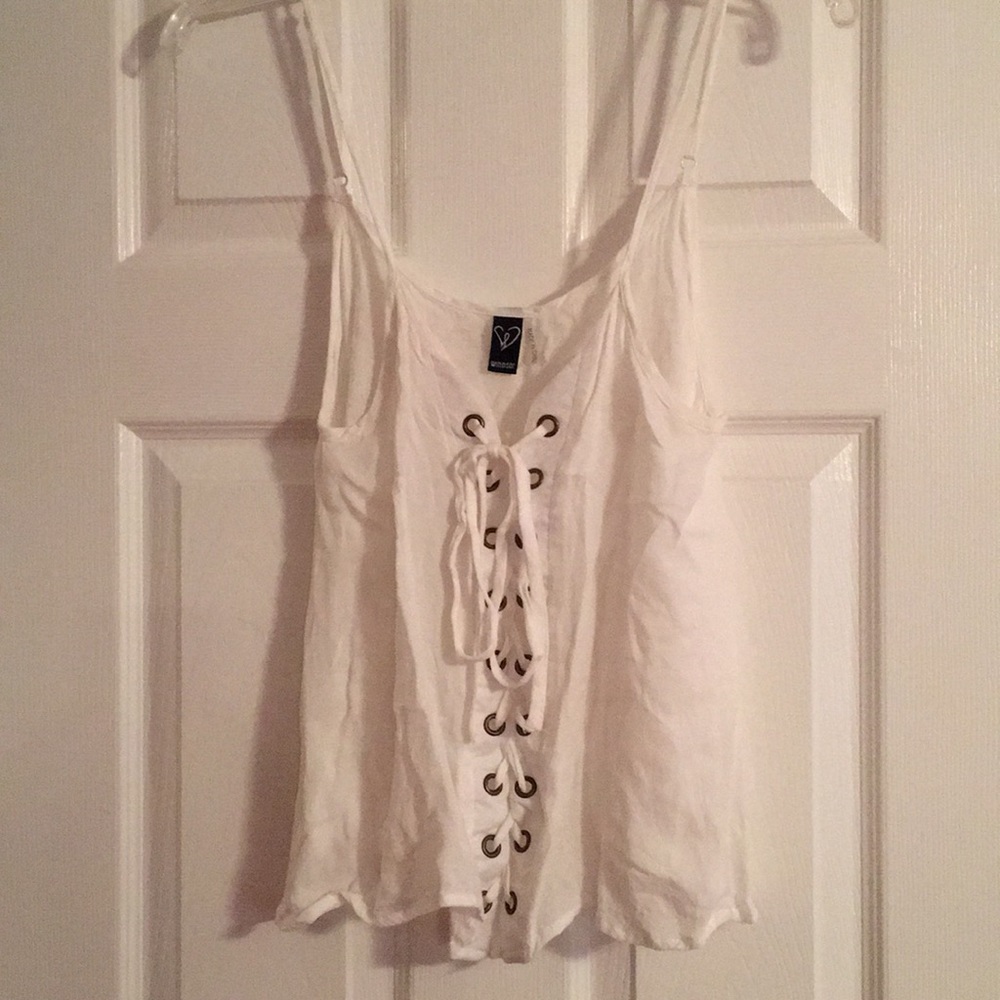 Sheer white lace up tank